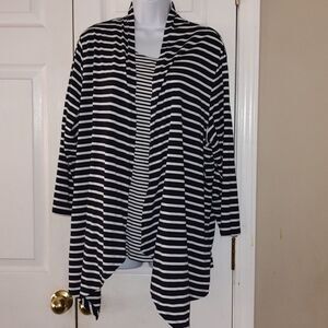 Alfred Dunner navy white striped 2 in 1 top cardigan Sz 2X NWOT
